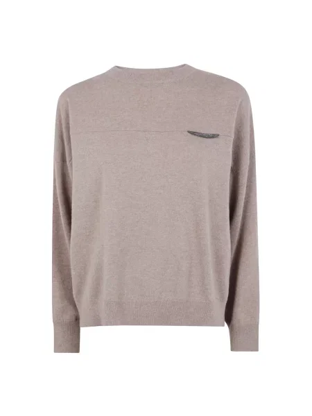 Sweter Brunello Cucinelli z okrągłym dekoltem beżowy