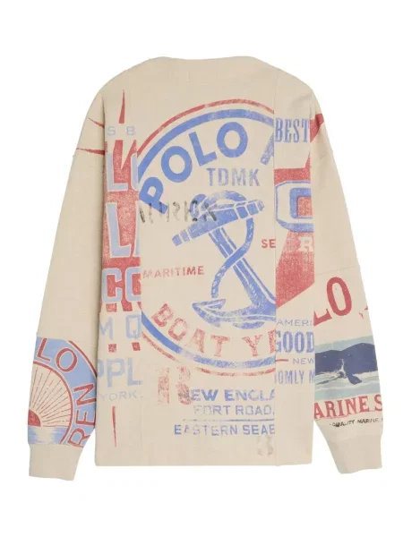 Krótka czapka z daszkiem Polo Ralph Lauren z twillu z nadrukiem brązowa