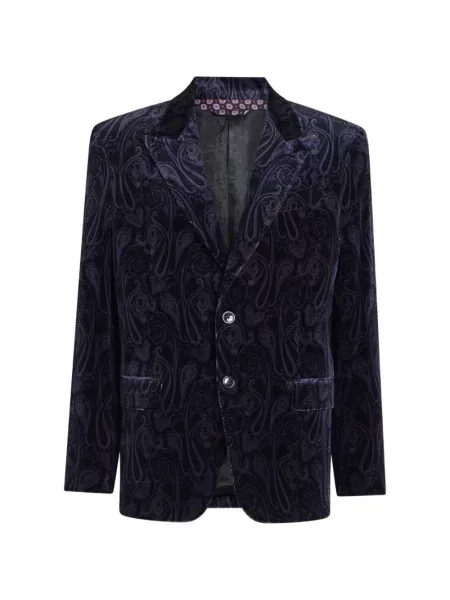 Geacă Etro de catifea cu model paisley albastru