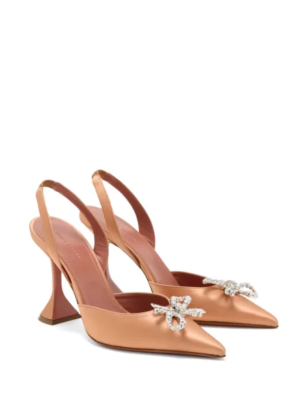 Pantofi cu toc Amina Muaddi cu funde slingback maro