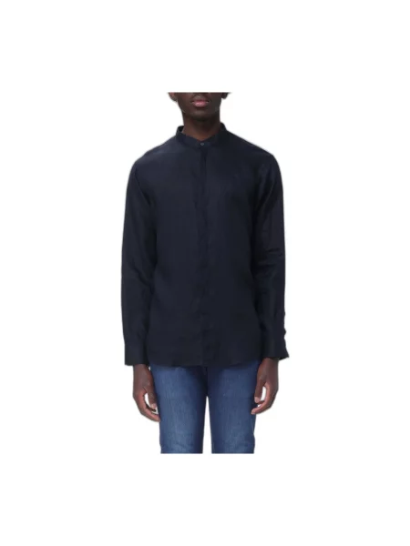Lniana koszula Armani Exchange niebieska
