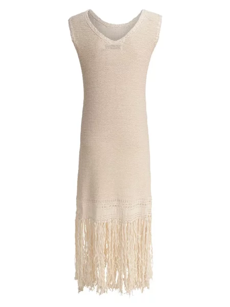 Rochie Sandbeige cu franjuri tricotate de costum
