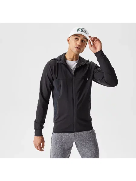 Lacoste Bluza Z Kapturem Ze Wzorem Slim Fit szara