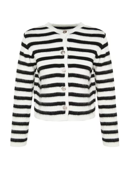 Trendyol Ecru tricotaje cu dungi cu textură moale Cardigan negru
