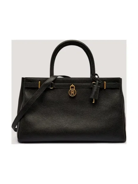Geantă shopper Tommy Hilfiger din piele negru