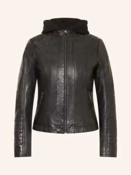 Ricano Kurtka Skórzana Raina Z Odpinanym Kołnierzem schwarz czarna