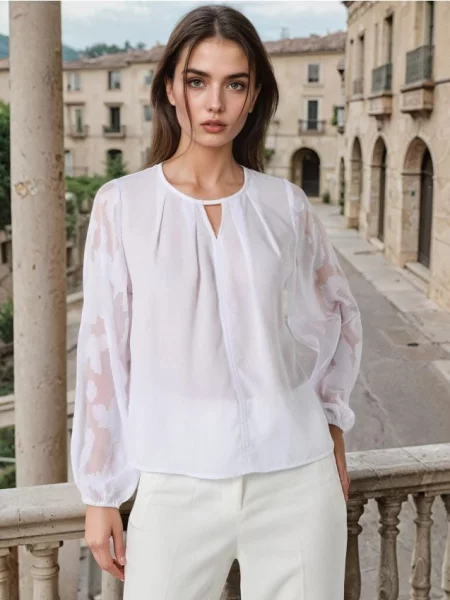 Сорочка-блузка з жакардовими рукавами білий