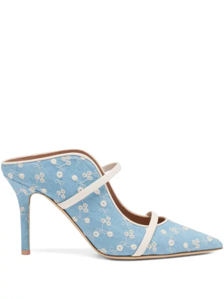Papuci tip mules Malone Souliers cu model floral albastru