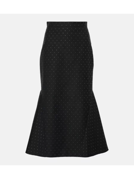 Fustă midi Erdem de lână cu buline până la genunchi negru