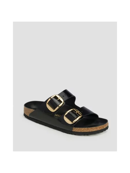Șlapi Birkenstock din piele cu cataramă negru