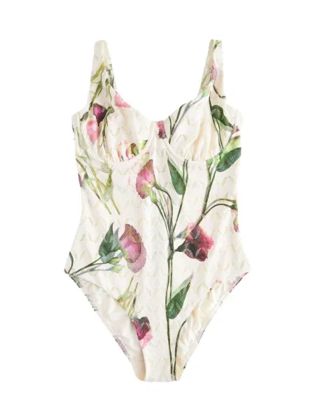 Next Costum de baie întreg crem roz / roz verde