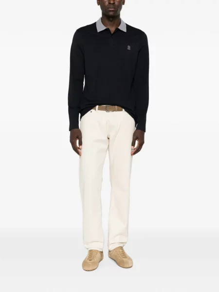 Lung tricou polo Brunello Cucinelli albastru