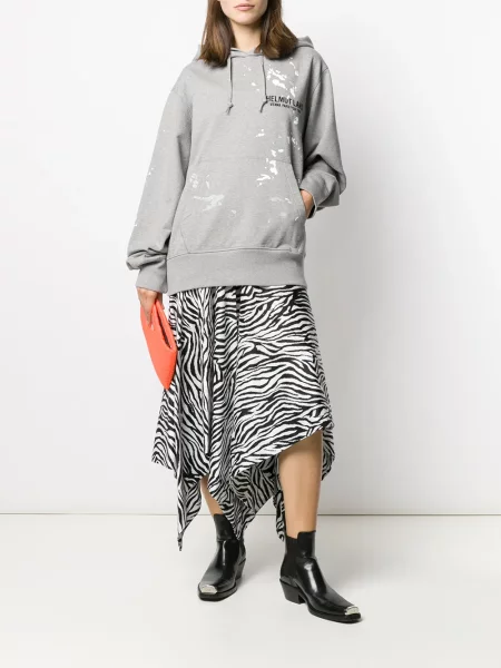 Stahovací šňůrka mikina s kapucí Helmut Lang s autogramem zelená