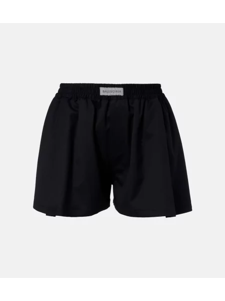 Pantaloni scurți Balenciaga de lână cu autograf negru