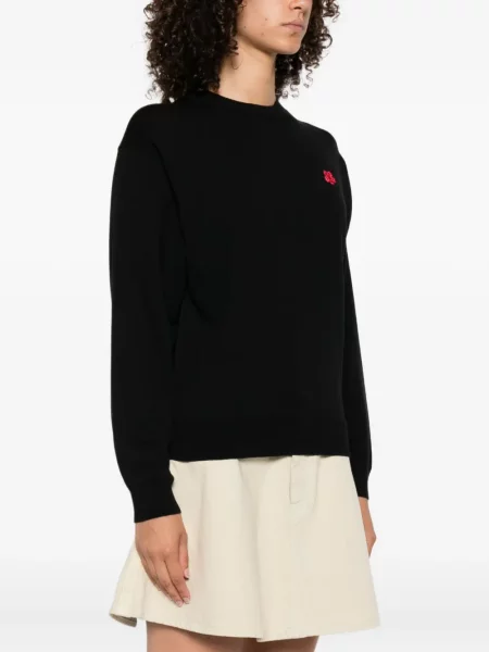 Pulover Kenzo cu broderie de lână cu model floral negru
