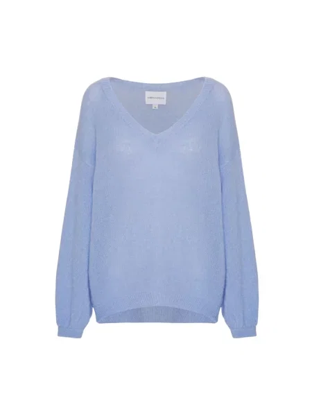 Sweter z dekoltem w serek Americandreams wełniany niebieski