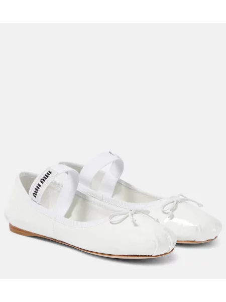 Usnjene lakirane balerinke Miu Miu z avtogramom bela