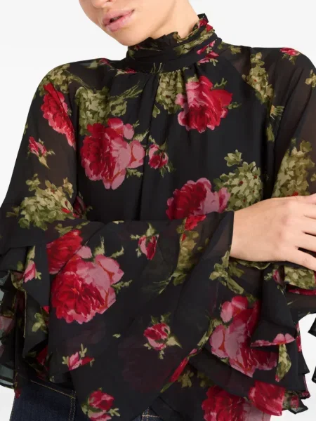 Bluză Cinq A Sept cu model floral cu volane negru