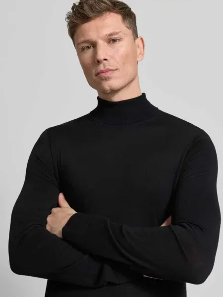 Golf z wełny merino model ‘TRAY’ Selected czarny