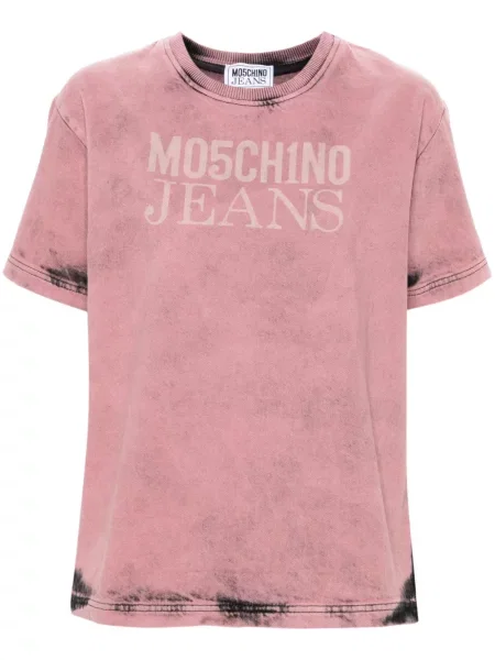 Tricou Moschino Jeans cu imagine din țesătură twill roz