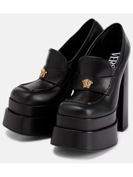Pantofi cu toc Versace din piele cu platformă negru