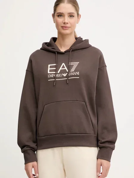 Emporio Armani bluza z kapturem z aplikacją brązowy