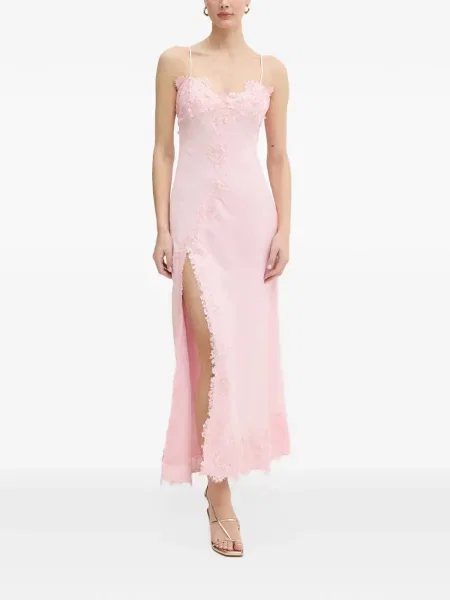 Rochie maxi Bardot din dantelă roz