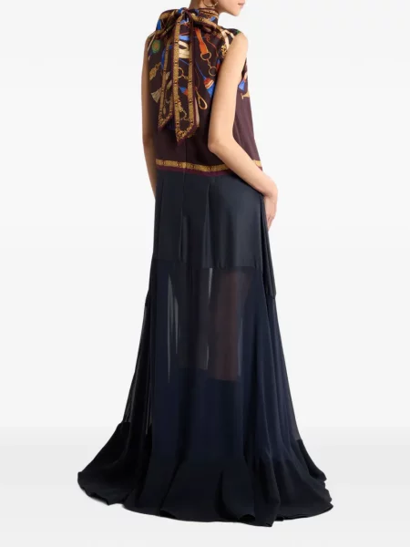 Lung rochie Etro de mătase cu imagine albastru