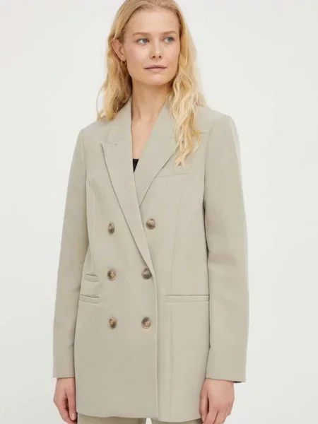 Bruuns Bazaar sacou cu doua randuri de neted bej