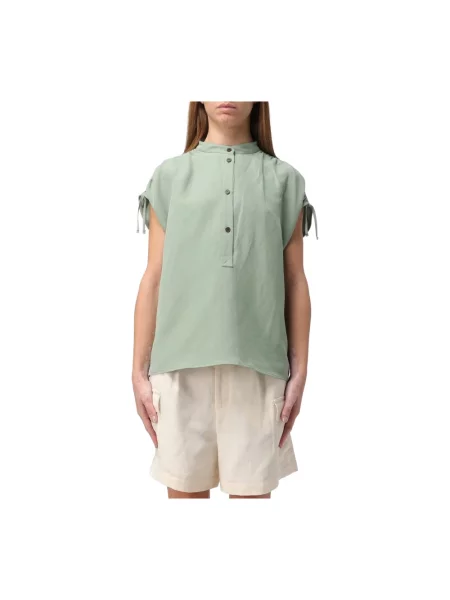 Lniana koszulka Woolrich bez rękawów w kratkę zielona