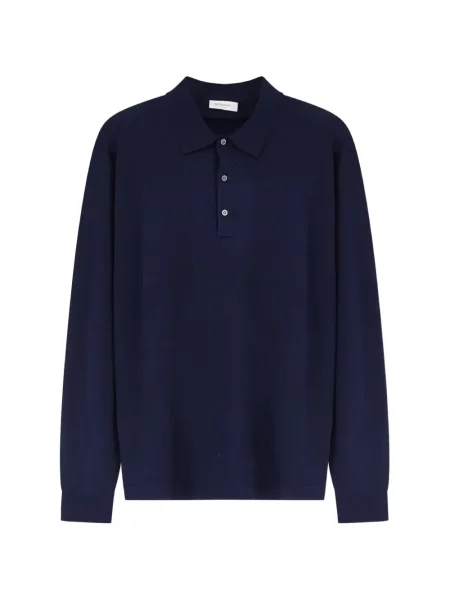 Lung tricou polo Bramani Cashmere din cașmir albastru