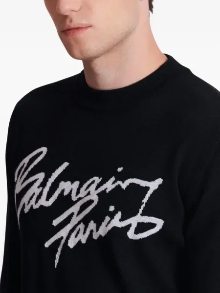 Pulover Balmain de lână cu decolteu rotund negru
