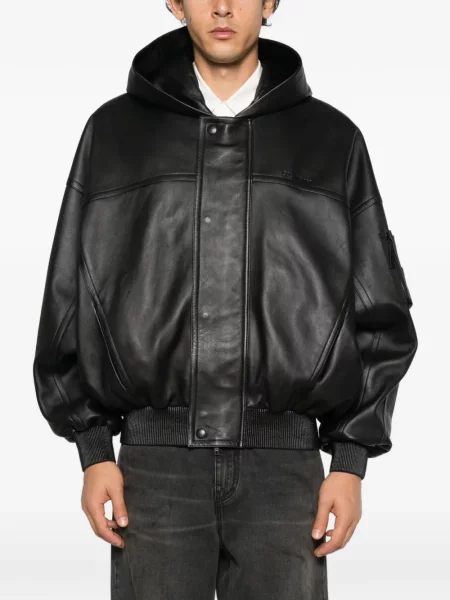 Кожено яке Balenciaga с качулка черно