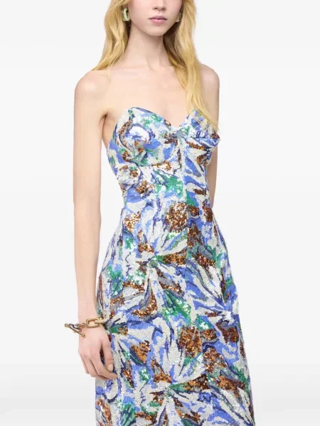 Rochie midi Rabanne cu broderie cu model floral albastru