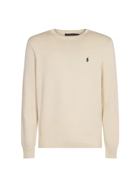 Sweter z dzianiny z prążkowanymi wykończeniami Polo Ralph Lauren beżowy