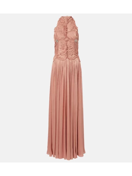 Sukienka z falbankami Costarellos z falbankami różowa