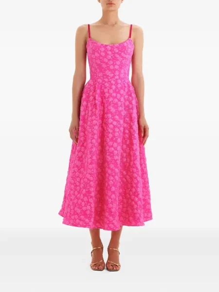 Rochie midi Post Meridiem din jacard până la genunchi de costum roz