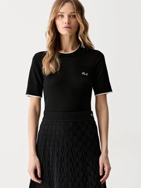 Karl Lagerfeld tricou basic pentru femei din lână negru