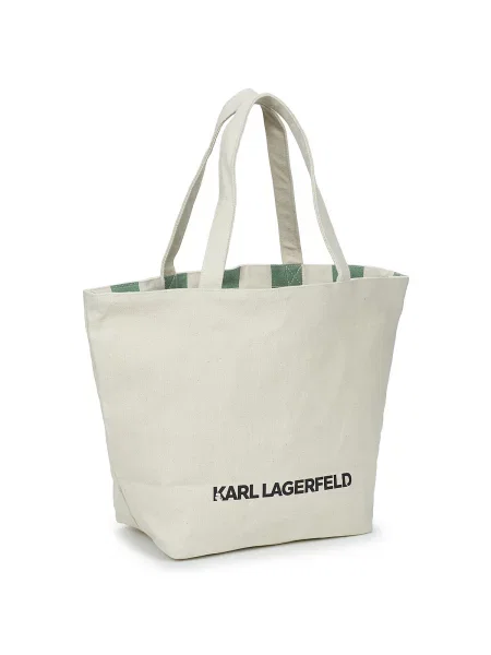 Prugasti platno torbica Karl Lagerfeld bež