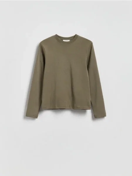Reserved Longsleeve z merceryzowanej bawełny jasny zielony
