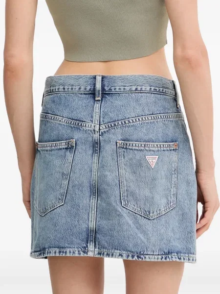 Fustă din denim Guess cu autograf albastru