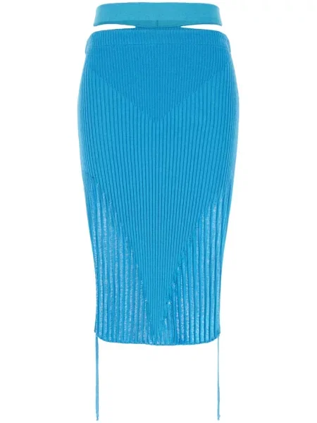 Dzianinowa osłona spódnica ołówkowa Andreadamo prążkowana niebieska