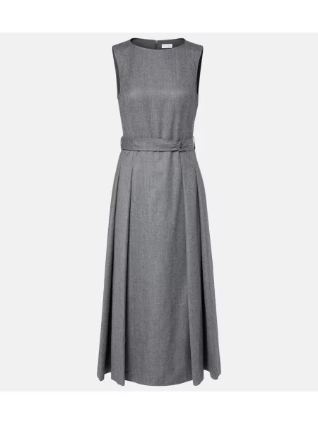 Rochie midi Brunello Cucinelli de lână până la genunchi de costum gri