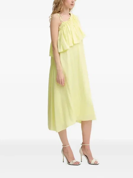 Rochie midi Bruuns Bazaar până la genunchi cu un umăr gol de costum galben