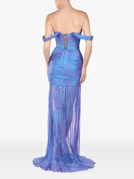 Rochie maxi Andreea Veneciuc de mătase drapată albastru
