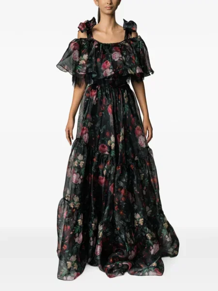 Rochie maxi Miau By Clara Rotescu cu model floral cu imagine negru
