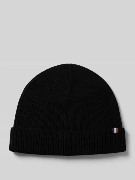 Czapka beanie z dodatkiem żywej wełny Bugatti czarna