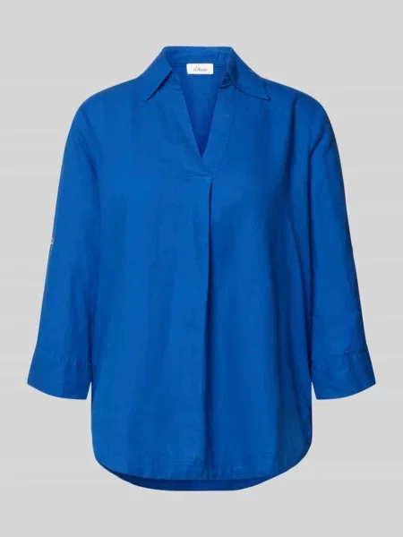 Bluzka koszulowa o kroju relaxed fit z mieszanki lnu i S.oliver Red Label niebieska