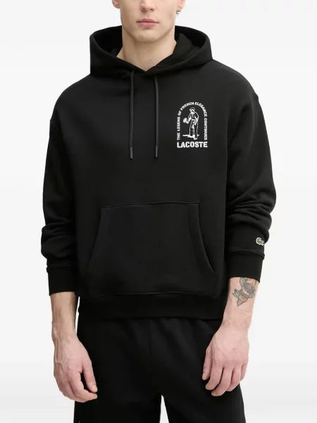 Hanorac cu glugă Lacoste cu imagine negru