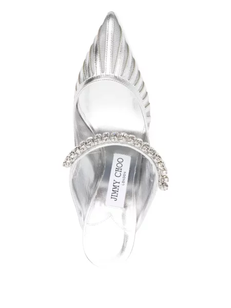 Papuci tip mules Jimmy Choo de cristal argintiu